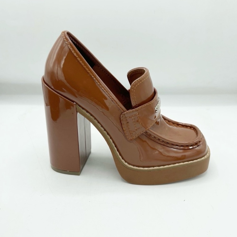 Steve Madden Cognac Patent Chunky Heeled Loafer